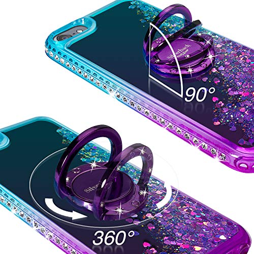 iPod Touch 7 Case, iPod Touch 6 Case, iPod Touch 5 Case, Silverback Girls Women Moving Liquid Holographic Glitter Case with Kickstand,Bling Diamond Case for Apple iPod Touch 6th / 5th 7th Gen -PR