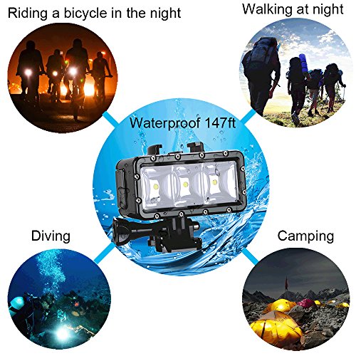 Suptig High Power Dimmable Waterproof LED Video Light Fill Night Light Diving Underwater Light for Gopro Hero 11/Hero 10/Hero 9/Hero8/Hero7/Hero6/Hero5/5S/4/4S/3+/3/2 DJI Akaso cam