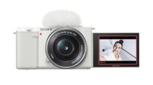 sony alpha zv-e10 – aps-c interchangeable lens mirrorless vlog camera kit – white (renewed)