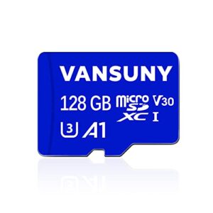 vansuny micro sd card 128gb microsdxc memory card with sd adapter a1 app performance v30 4k video recording c10 u3 micro sd for phone, security camera, dash cam, action camera