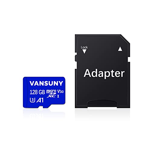 Vansuny Micro SD Card 128GB microSDXC Memory Card with SD Adapter A1 App Performance V30 4K Video Recording C10 U3 Micro SD for Phone, Security Camera, Dash Cam, Action Camera