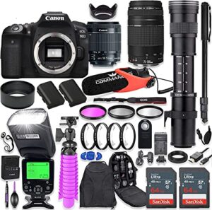 canon eos 90d dslr camera kit with canon 18-55mm & 75-300mm lenses + 420-800mm telephoto zoom lens + ttl flash (upto 180 ft) + commander microphone + 128gb memory + accessory bundle (renewed)
