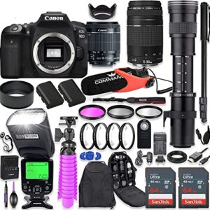 Canon EOS 90D DSLR Camera Kit with Canon 18-55mm & 75-300mm Lenses + 420-800mm Telephoto Zoom Lens + TTL Flash (Upto 180 Ft) + Commander Microphone + 128GB Memory + Accessory Bundle (Renewed)