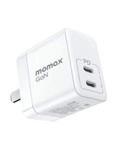 momax gan charger, dual port 35w usb c gan charger with foldable plug, compact gan iii pd 3.0 charger, high power wall charger for laptops, macbook, ipad pro/mini, iphone 14/max/pro/pro max (white)