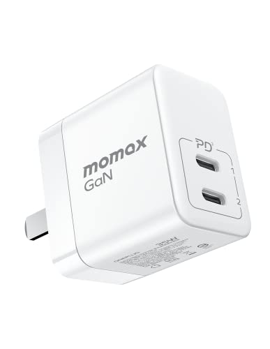 MOMAX GaN Charger, Dual Port 35W USB C GaN Charger with Foldable Plug, Compact GaN III PD 3.0 Charger, High Power Wall Charger for Laptops, MacBook, iPad Pro/Mini, iPhone 14/Max/Pro/Pro Max (White)