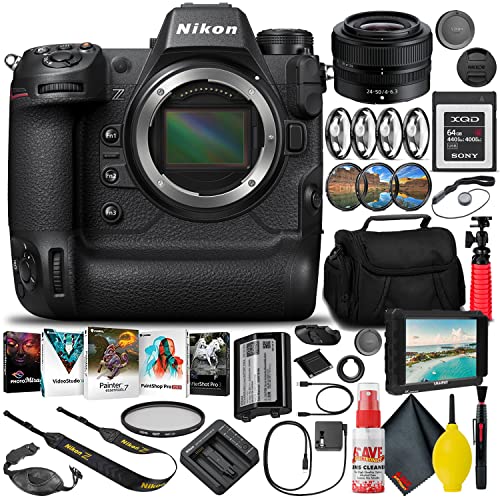 Nikon Z9 FX-Format Mirrorless Camera Body (1669) + 24-50mm f/4-6.3 Lens + 64GB XQD Memory Card + 7" HD Monitor + Editing Software + Camera Bag + Pro Filter Kit + 12" Tripod (Renewed)