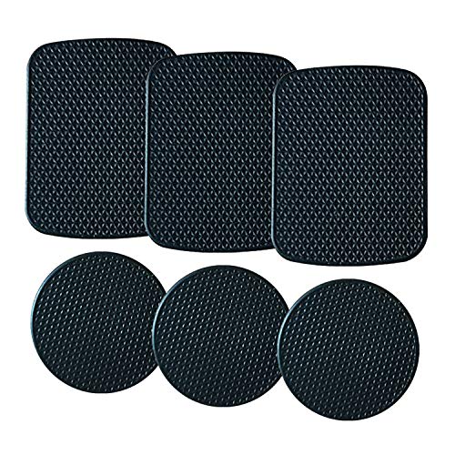 HOSNNER Metal Plate Wrapped with Silicone for Magnetic car Phone Holders - 6 Pack 3 Rectangle and 3 Round (Black)