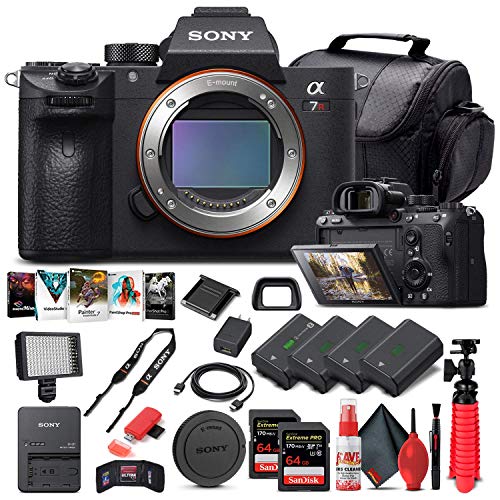 Sony Alpha a7R III Mirrorless Digital Camera (Body Only) (ILCE7RM3/B) + 2 x 64GB Memory Card + 3 x NP-FZ-100 Battery + Corel Photo Software + Case + Card Reader + LED Light + More (Renewed)