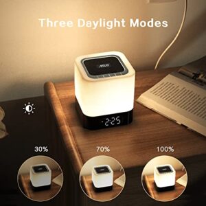 Aisuo Night Light-5 in 1 Bedside Lamp with Bluetooth Speaker, 12/24H Digital Calendar Alarm Clock, Touch Control, Support TF and SD Card, Music Player, Gift for Girls Boys Teens.
