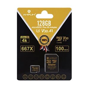 Amplim 128GB Micro SD Card, Extreme High Speed MicroSD Memory Plus Adapter, MicroSDXC SDXC U3 Class 10 V30 UHS-I TF Nintendo-Switch, Go Pro Hero, Surface, Phone Galaxy, Camera Security Cam, Tablet