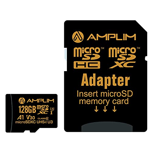 Amplim 128GB Micro SD Card, Extreme High Speed MicroSD Memory Plus Adapter, MicroSDXC SDXC U3 Class 10 V30 UHS-I TF Nintendo-Switch, Go Pro Hero, Surface, Phone Galaxy, Camera Security Cam, Tablet