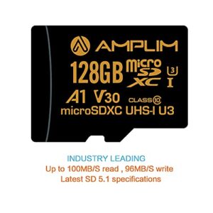 Amplim 128GB Micro SD Card, Extreme High Speed MicroSD Memory Plus Adapter, MicroSDXC SDXC U3 Class 10 V30 UHS-I TF Nintendo-Switch, Go Pro Hero, Surface, Phone Galaxy, Camera Security Cam, Tablet