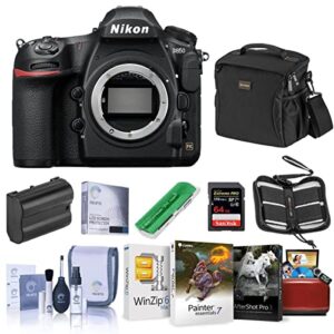 nikon d850 dslr camera body – bundle with 64gb sdxc u3 card, camera case, spare battery, cleaning kit, memory wallet, card reader, glass screen protector mac software package