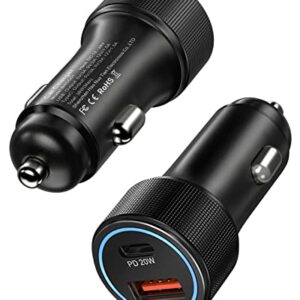 2-Pack USB C Car Charger, 38W 2-Port iPhone 14 Car Charger, All Metal PD3.0 Dual Cargador Carro Lighter Adapter for iPhone iPhone 14/13 Pro/12/12 Pro/12 Mini, Galaxy S22/S21/S20/S10/S9, iPad Pro