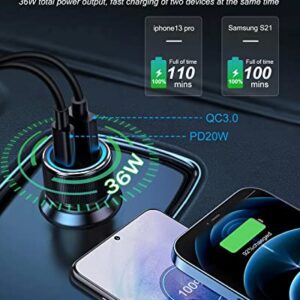 2-Pack USB C Car Charger, 38W 2-Port iPhone 14 Car Charger, All Metal PD3.0 Dual Cargador Carro Lighter Adapter for iPhone iPhone 14/13 Pro/12/12 Pro/12 Mini, Galaxy S22/S21/S20/S10/S9, iPad Pro