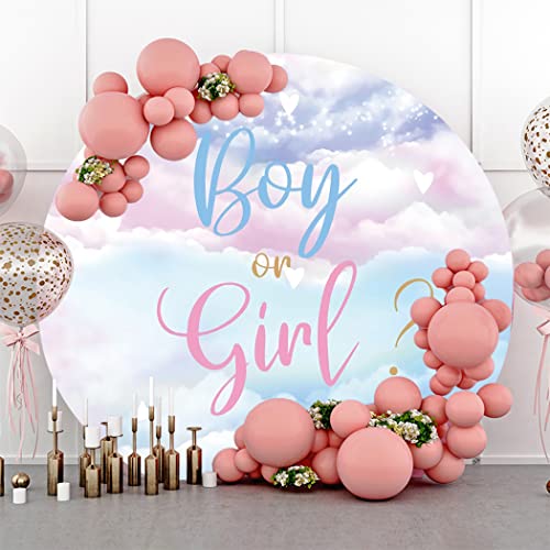 DASHAN Boy or Girl Ggender Reveal Decorations Backdrop Baby Gender Reveal Party Supplies Gender Reveal Backdrop Banner Blue Pink Clouds Round Backdrop 6.5x6.5ft Polyester