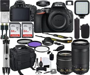 nikon d5600 dslr camera with 18-55mm and 70-300mm lens bundle (1580) + prime accessory kit including 128gb memory, light, camera case, hand grip & more (renewed)