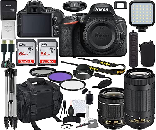 Nikon D5600 DSLR Camera with 18-55mm and 70-300mm Lens Bundle (1580) + Prime Accessory Kit Including 128GB Memory, Light, Camera Case, Hand Grip & More (Renewed)