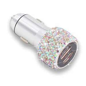 bling dual usb car charger quick charge 3.0 crystal fast charging cigarette adapter women cute car accessories for iphone samsung galaxy s10/s9/s8/s7/s7 edge/s6/edge+ nexus 6p/5x,lg,nexus(multicolor)