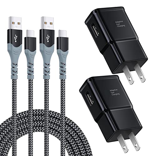 Adaptive Fast Charging Wall Charger with USB C Cable 10ft, Excgood USB Fast Charger Type C Charger Compatible for Samsung Galaxy S23 Ultra A13 A03s A53 A23 S22 S21 S20 S10 S9 Android Phone-2Pack,Black