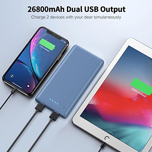 Power Bank 26800mAh Portable Charger,High Capacity Charging External Cell Phone Battery Pack with 2 Outputs Ports Compatible with iPhone 13/12/ 11, Android Samsung Galaxy/Pixel/Tablet & etc(Blue)