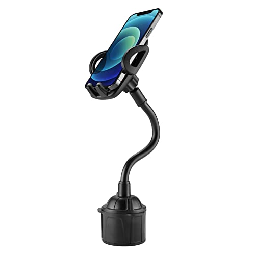 LAX Gadgets Cup Holder Phone Mount - Car Mount for iPhone & Smartphones - Cradle Type Car Phone Holder with Flexible Neck - Black