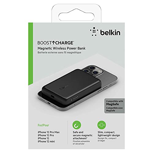 Belkin Wireless Power Bank w/MagSafe Compatible 7.5W Wireless Charging - Portable Magnetic Charging Bank - Compatible w/iPhone 14, 14 Plus, 14 Pro, 14 Pro Max, 13, 13 Mini, AirPods & More - Black