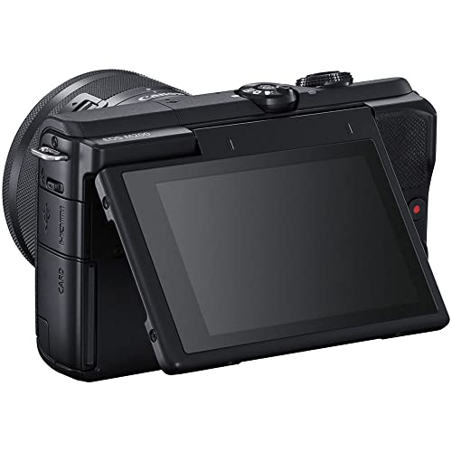 Canon EOS M200 Mirrorless Digital Camera with 15-45mm Lens (Black) (3699C009), 4K Monitor, 2 x 64GB Memory Card, Case, Filter Kit, Corel Photo Software, 3 x LPE12 Battery + More (Renewed)