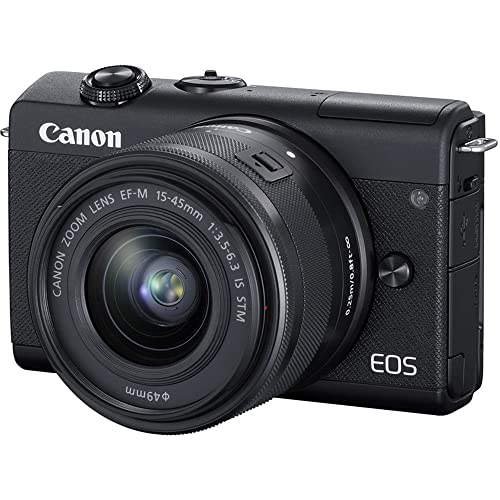 Canon EOS M200 Mirrorless Digital Camera with 15-45mm Lens (Black) (3699C009), 4K Monitor, 2 x 64GB Memory Card, Case, Filter Kit, Corel Photo Software, 3 x LPE12 Battery + More (Renewed)