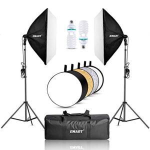 emart softbox lighting kit with light reflector, 24″x24″ 1000w photography soft box continuous light set with photo studio bulbs, professional camera light equipment for video recording, filming
