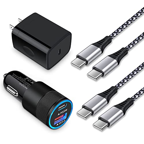 Super Fast Charger Kit,20W PD USB Phone Charger Block 38W USB Fast Car Charger for Samsung Galaxy S23,A03s,A53,A13,A14,S22 Ultra,S21FE;Google Pixel 6a,6/7 Pro,7,5;iPad Pro,with 2 Pack 6FT C-to-C Cable