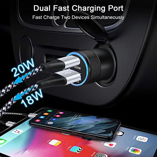 Super Fast Charger Kit,20W PD USB Phone Charger Block 38W USB Fast Car Charger for Samsung Galaxy S23,A03s,A53,A13,A14,S22 Ultra,S21FE;Google Pixel 6a,6/7 Pro,7,5;iPad Pro,with 2 Pack 6FT C-to-C Cable