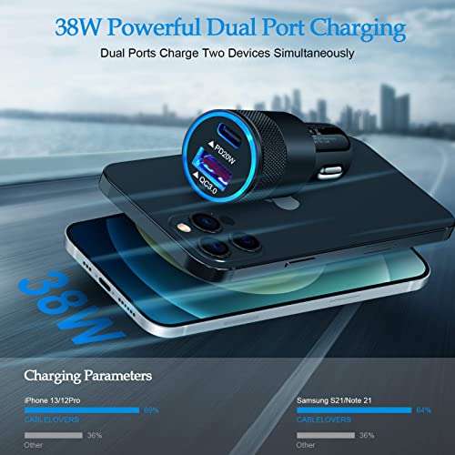 Super Fast Charger Kit,20W PD USB Phone Charger Block 38W USB Fast Car Charger for Samsung Galaxy S23,A03s,A53,A13,A14,S22 Ultra,S21FE;Google Pixel 6a,6/7 Pro,7,5;iPad Pro,with 2 Pack 6FT C-to-C Cable