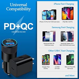 Super Fast Charger Kit,20W PD USB Phone Charger Block 38W USB Fast Car Charger for Samsung Galaxy S23,A03s,A53,A13,A14,S22 Ultra,S21FE;Google Pixel 6a,6/7 Pro,7,5;iPad Pro,with 2 Pack 6FT C-to-C Cable