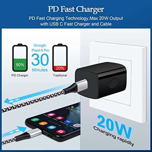 Super Fast Charger Kit,20W PD USB Phone Charger Block 38W USB Fast Car Charger for Samsung Galaxy S23,A03s,A53,A13,A14,S22 Ultra,S21FE;Google Pixel 6a,6/7 Pro,7,5;iPad Pro,with 2 Pack 6FT C-to-C Cable