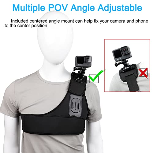 PellKing Shoulder Strap Mount Double Base Chest Harness Holder Compatible with iPhone Samsung Cell Phone POV,GoPro Hero 11 10 9 8 7 6 5,AKASO,Insta360 X3 X2,DJI Action 3 2 Camera Accessories