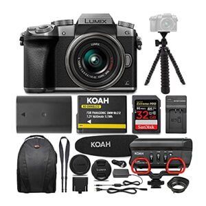 panasonic lumix g7 interchangeable lens (dslm) camera with 14-42mm lens (silver) and koah mic bundle (6 items)