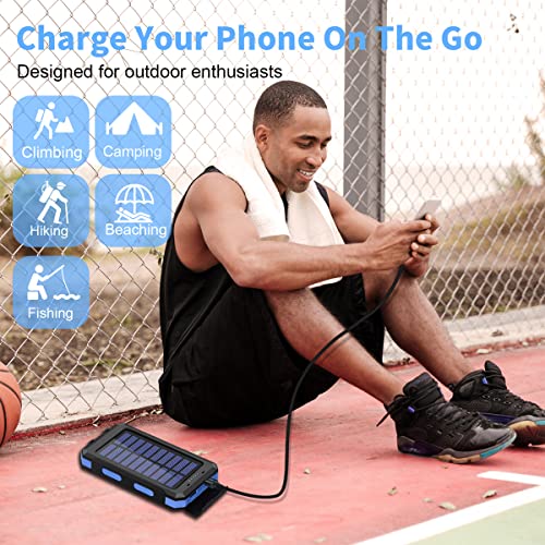 Solar Charger Portable Solar Power Bank for Cell Phone Waterproof External Backup Battery Power Pack Charger Built-in Dual USB/Flashlight