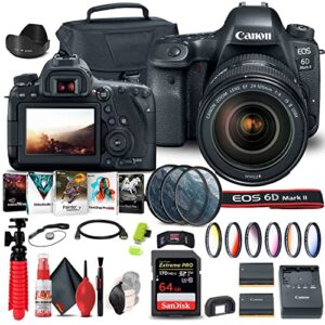 canon eos 6d mark ii dslr camera with 24-105mm f/4l ii lens (1897c009), 64gb memory card, color filter kit, case, filter kit, corel photo software, lpe6 battery, card reader + more (renewed)