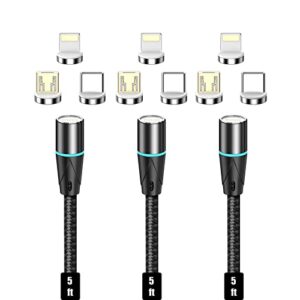 netdot magnetic charging cable,3in1 gen12 (5ft/3 pack black) 18w fast charging magnetic phone charger and data transfer magnetic charger for usb-c,micro usb and i-product
