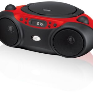 GPX, Inc. Portable Top-Loading CD Boombox with AM/FM Radio and 3.5mm Line In for MP3 Device - Red/Black