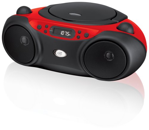 GPX, Inc. Portable Top-Loading CD Boombox with AM/FM Radio and 3.5mm Line In for MP3 Device - Red/Black