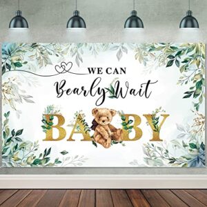 tegeme we can bearly wait bear backdrop baby shower birthday decorations greenery gold bear banner watercolor green leaves multicolor 70.8 x 43.3 inches tegeme-backdrop-05 0