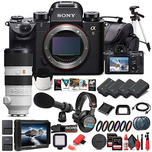 Sony Alpha a9 II Mirrorless Digital Camera (Body Only) (ILCE9M2/B) + Sony FE 70-200mm Lens + 4K Monitor + Pro Headphones + Pro Mic + 2 x 64GB Memory Card + 3 x NP-FZ-100 Battery + More (Renewed)