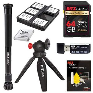 canon sx530/sx540 accessory kit with ritz gear extreme performance 64gb memory card, spare battery, tabletop tripod, card reader, cleaning kit, and card holder