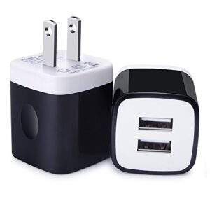usb charging block, 2-pack 5v/2.1a dual port fast wall charger box power adapter black fast charging cube for iphone 14/13/12/11/x/8/7,ipad,ipod,samsung s23/s22/s21/s20/s10,note 21/20/9,google pixel