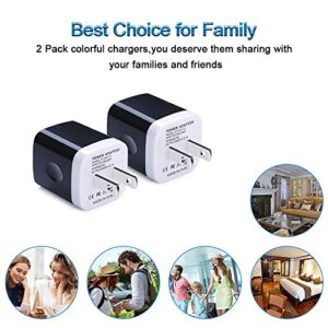 USB Charging Block, 2-Pack 5V/2.1A Dual Port Fast Wall Charger Box Power Adapter Black Fast Charging Cube for iPhone 14/13/12/11/X/8/7,iPad,iPod,Samsung S23/S22/S21/S20/S10,Note 21/20/9,Google Pixel