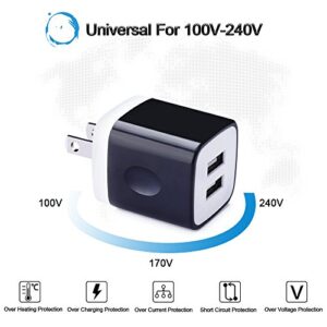USB Charging Block, 2-Pack 5V/2.1A Dual Port Fast Wall Charger Box Power Adapter Black Fast Charging Cube for iPhone 14/13/12/11/X/8/7,iPad,iPod,Samsung S23/S22/S21/S20/S10,Note 21/20/9,Google Pixel