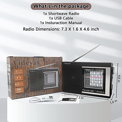 Videyas Shortwave Radios AM FM Radio Portable Rechargeable Radio Battery Operated Radio Transistor Radio Digital Radio with Best Reception,AC or D Battery Powered 3.5mm Earphone Jack Battery Included