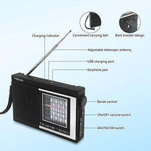 Videyas Shortwave Radios AM FM Radio Portable Rechargeable Radio Battery Operated Radio Transistor Radio Digital Radio with Best Reception,AC or D Battery Powered 3.5mm Earphone Jack Battery Included